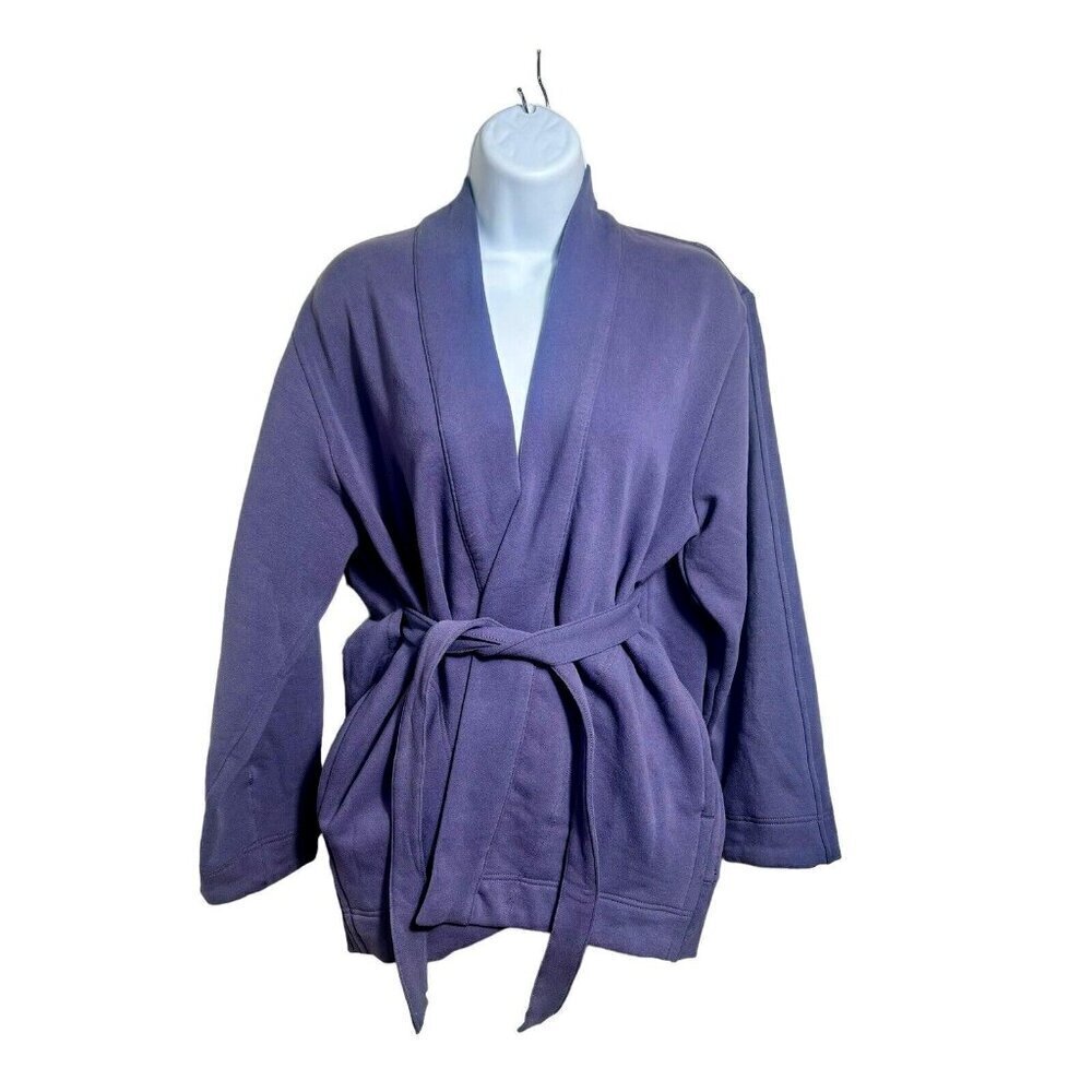 Athleta Tie Waist Cozy Cotton Cardigan XXS/XS Purple Open Front Wrap Sweater NWT